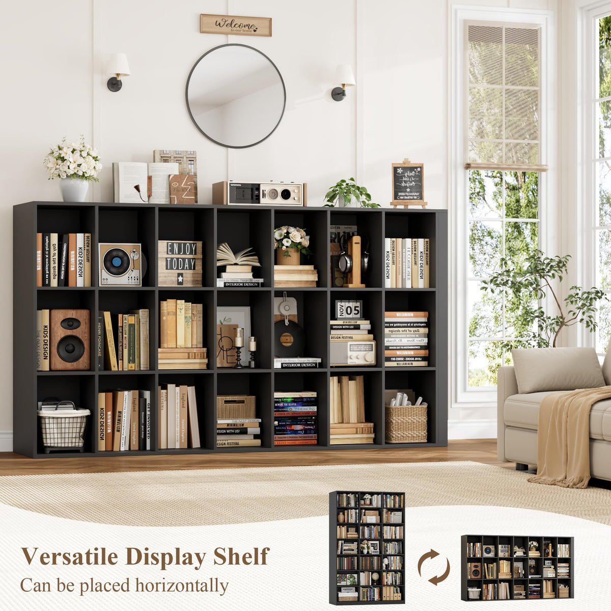 86" Triple Wide Black Bookshelf and Bookcase R925034