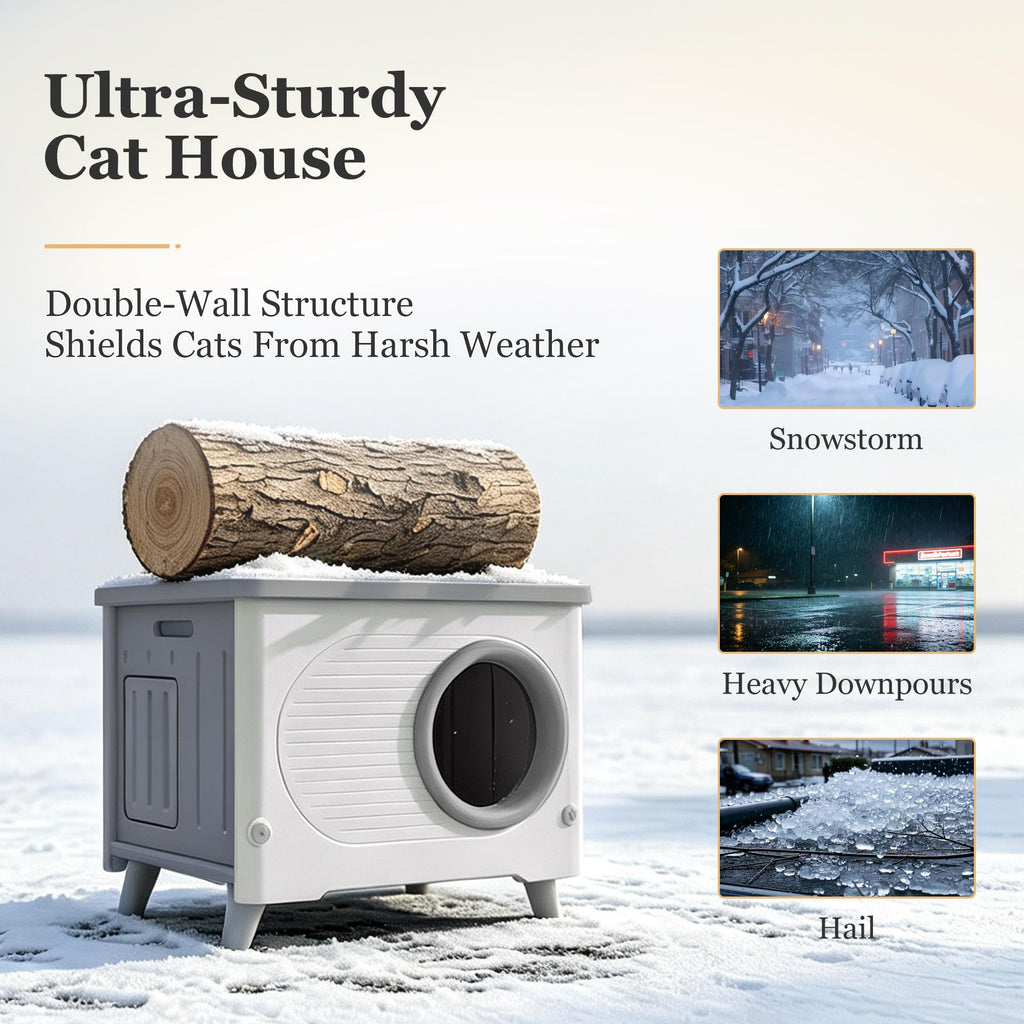 Weatherproof Elevated Outdoor Cat House with Cushion P540467