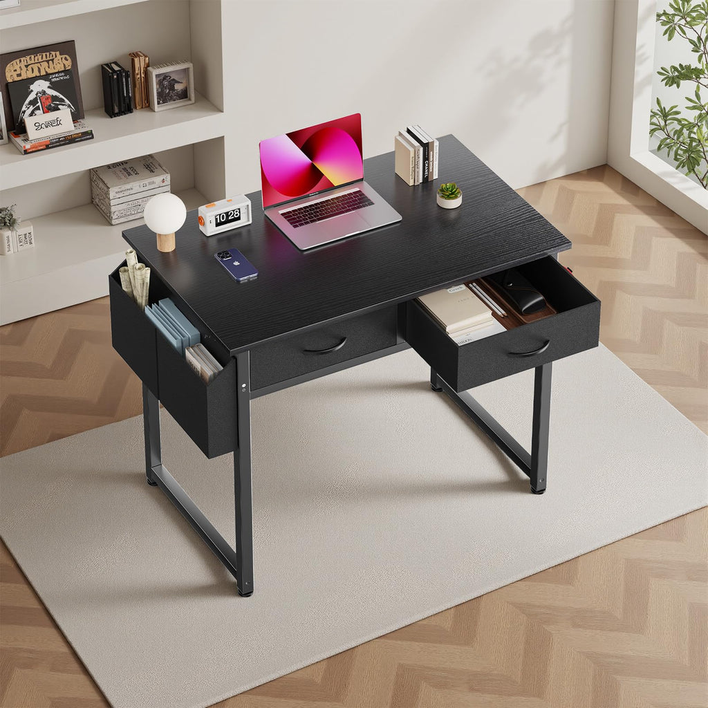 32" Black Computer Desk with Drawers J611566