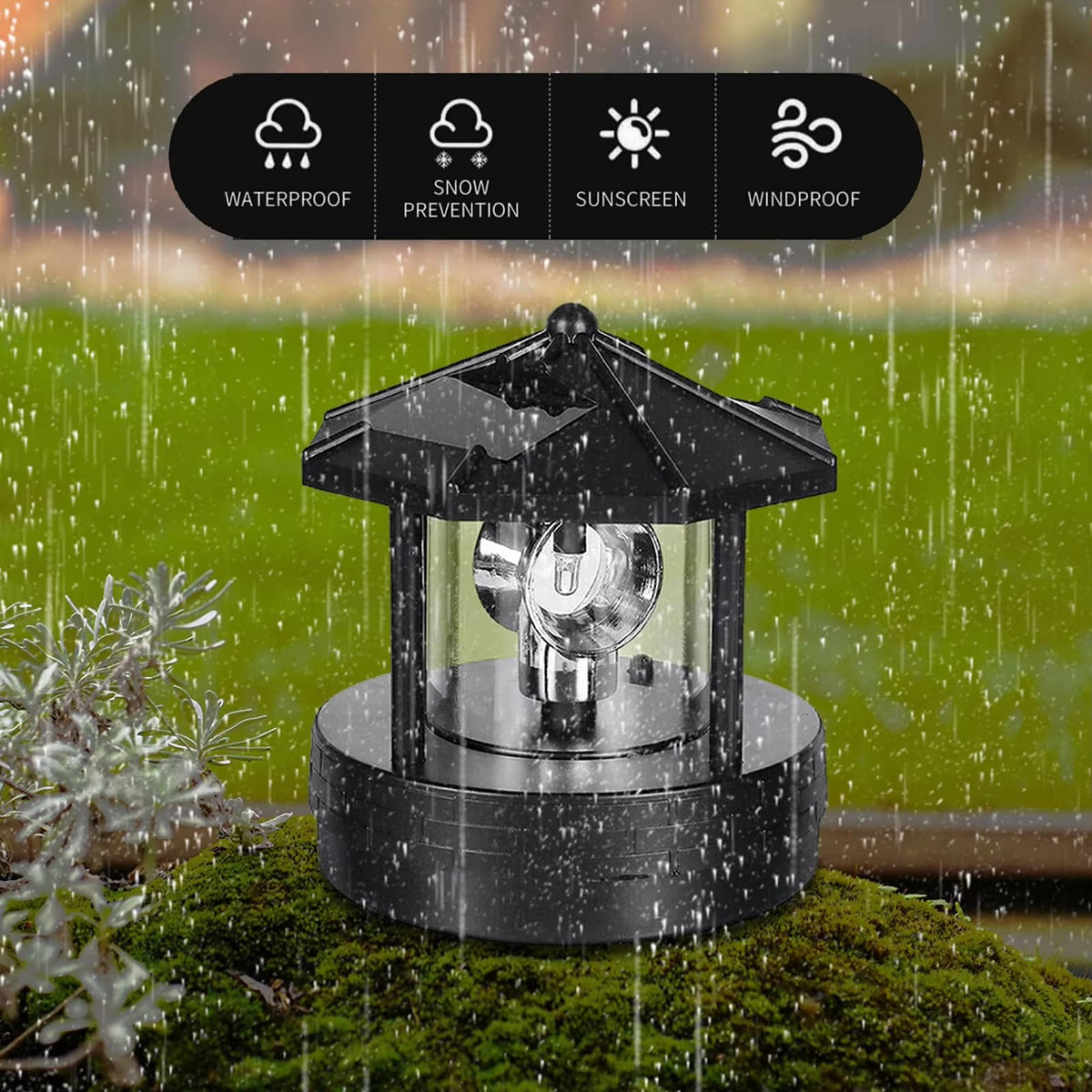 Solar Lights Outdoor LED Rotating Lighthouse Lamp O743