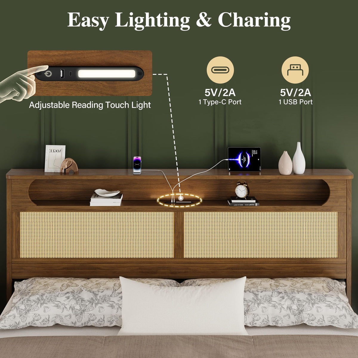 Queen Size Rattan Bed Frame with 2 Storage Drawers I7152