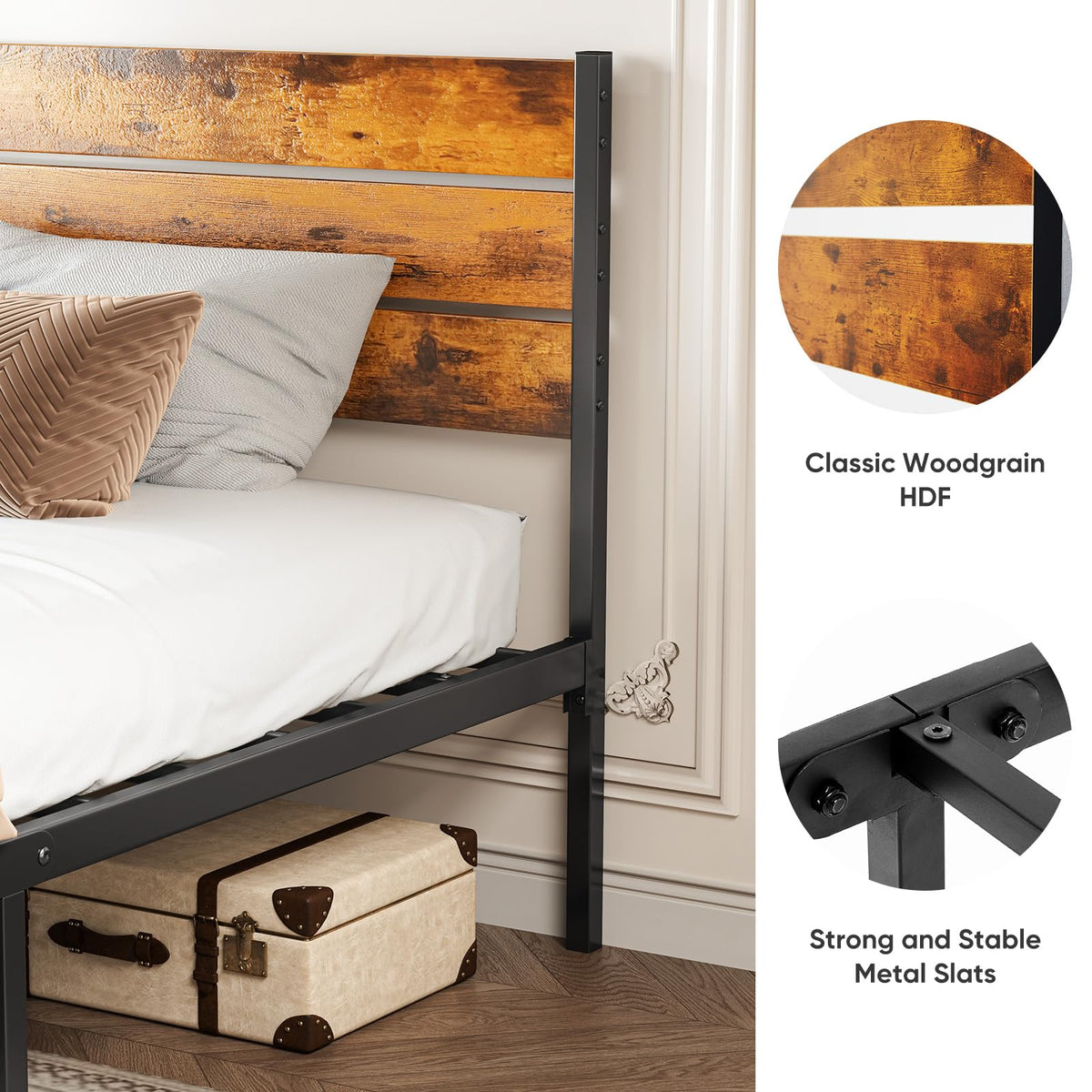 Twin Wood Bed Frame with Headboard S606