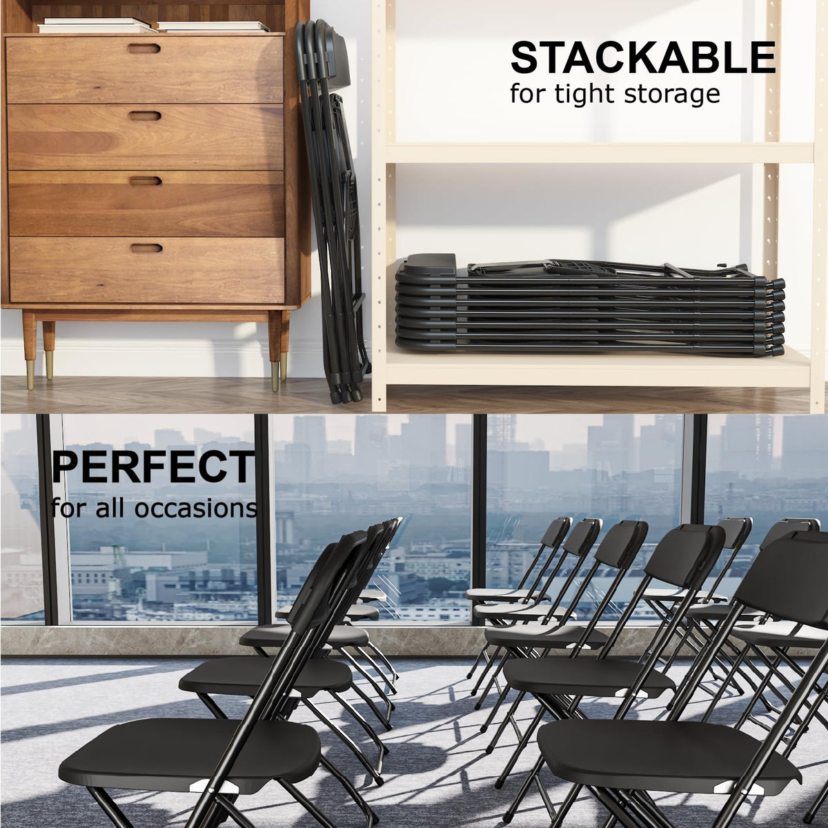 Black Plastic Folding Chairs, 10 Pack E471