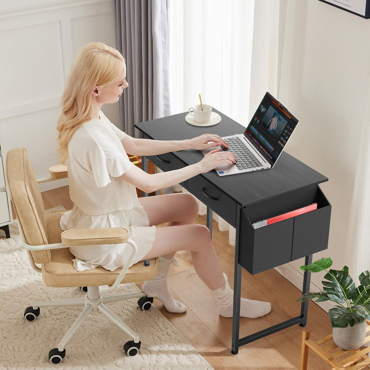 32" Black Computer Desk with Drawers J611566