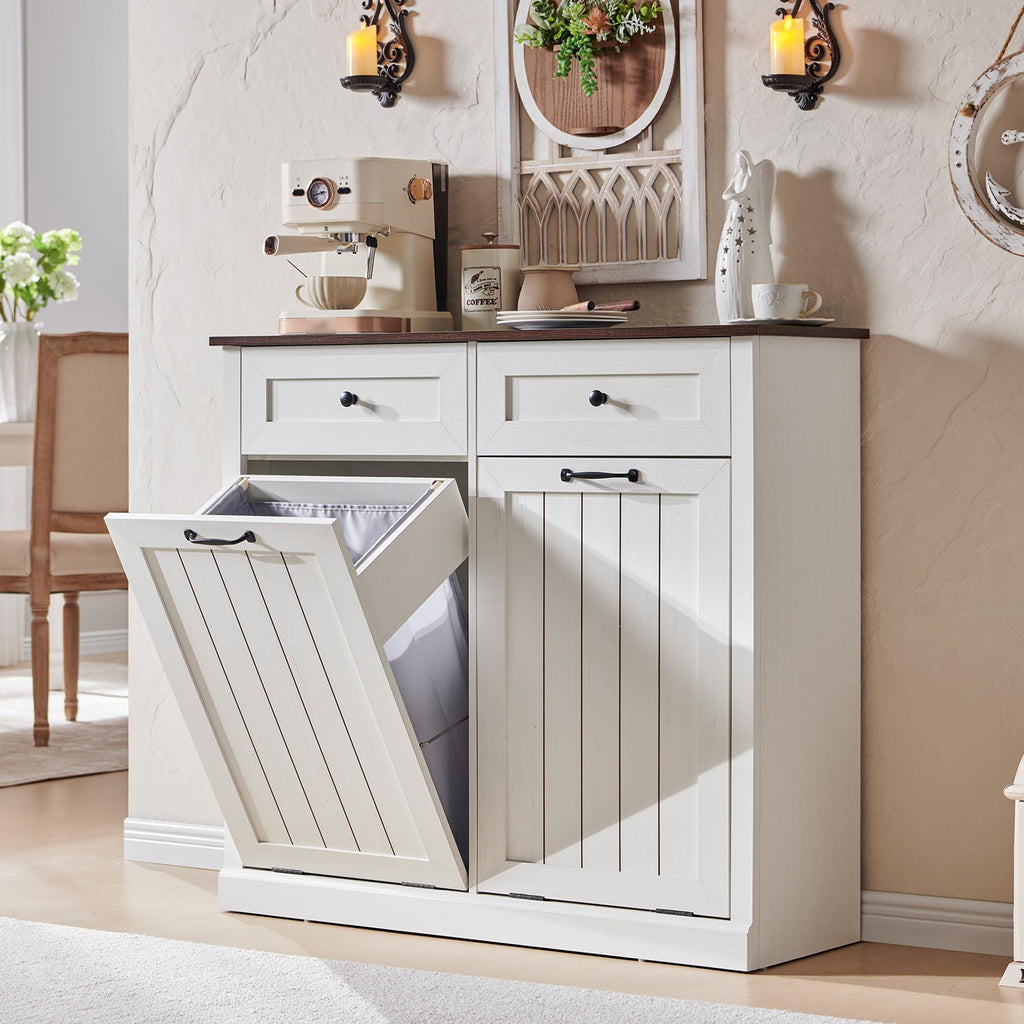 Double Tilt Out Wood Trash Cabinet Antique White I67648