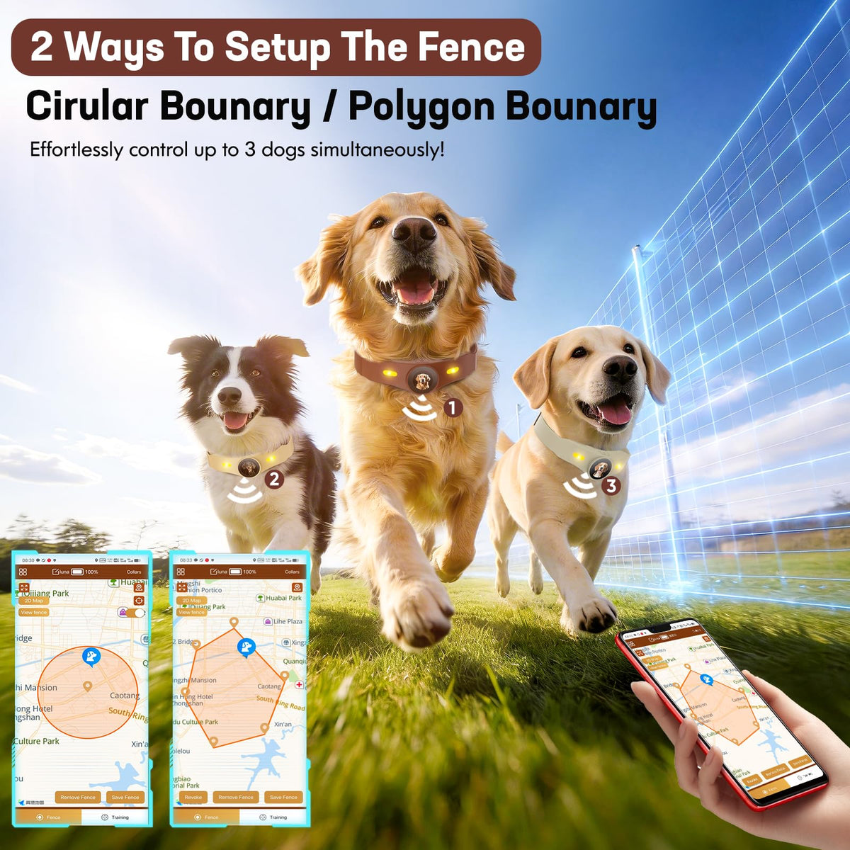 Wireless Dog Fence Collar, 64-3280ft Adjustable, Rechargeable IP7 Waterproof, Brown F5723
