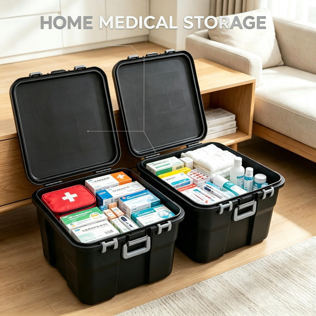2 Pack 22 Gallon Black Wheeled Lockable Plastic Storage Trunk A299655