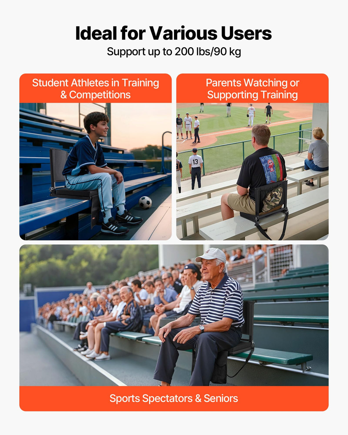 Folding Bleacher Seat with Back Support and Cushion K1580