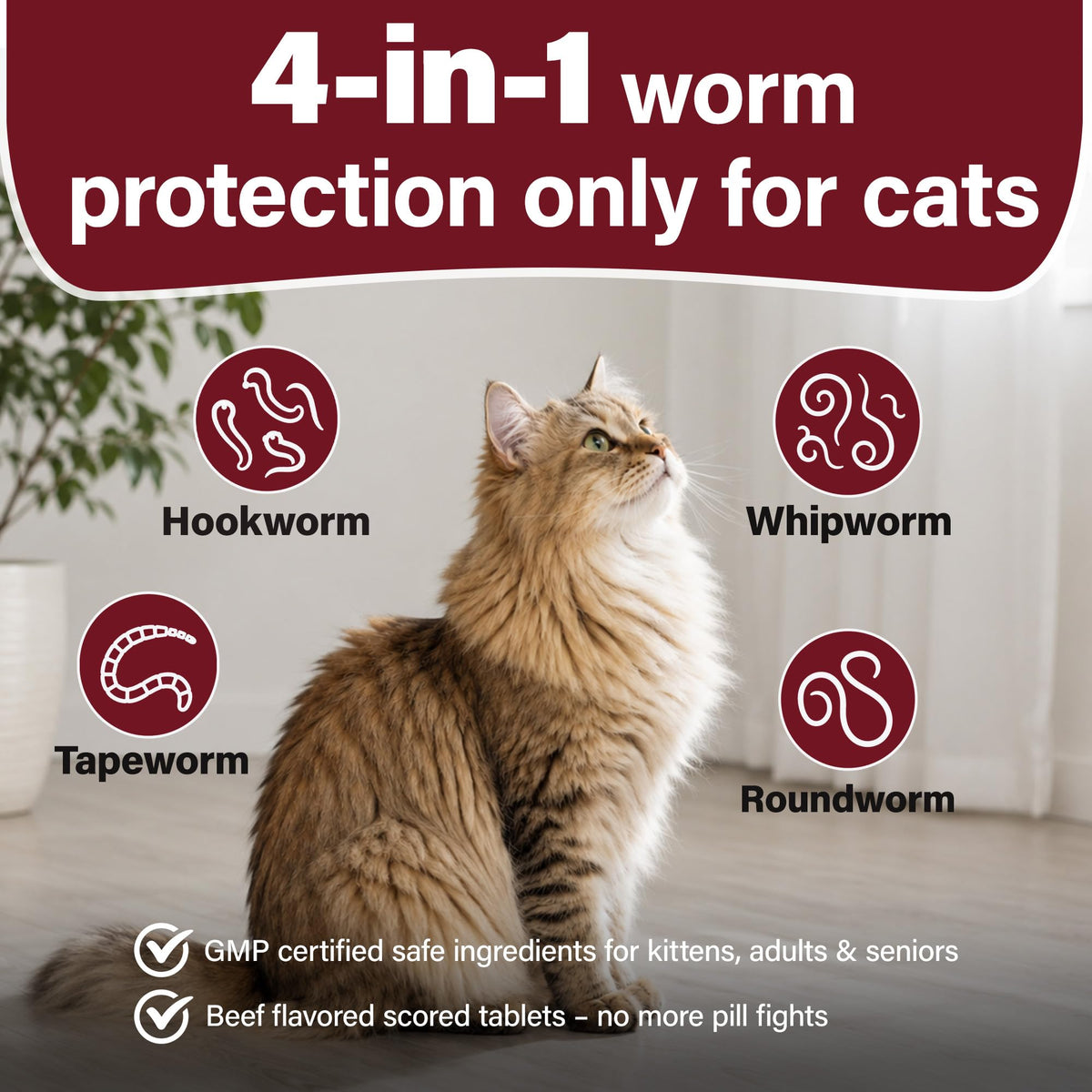 Cat Dewormer, Beef Flavor, 30 Tablets F50176