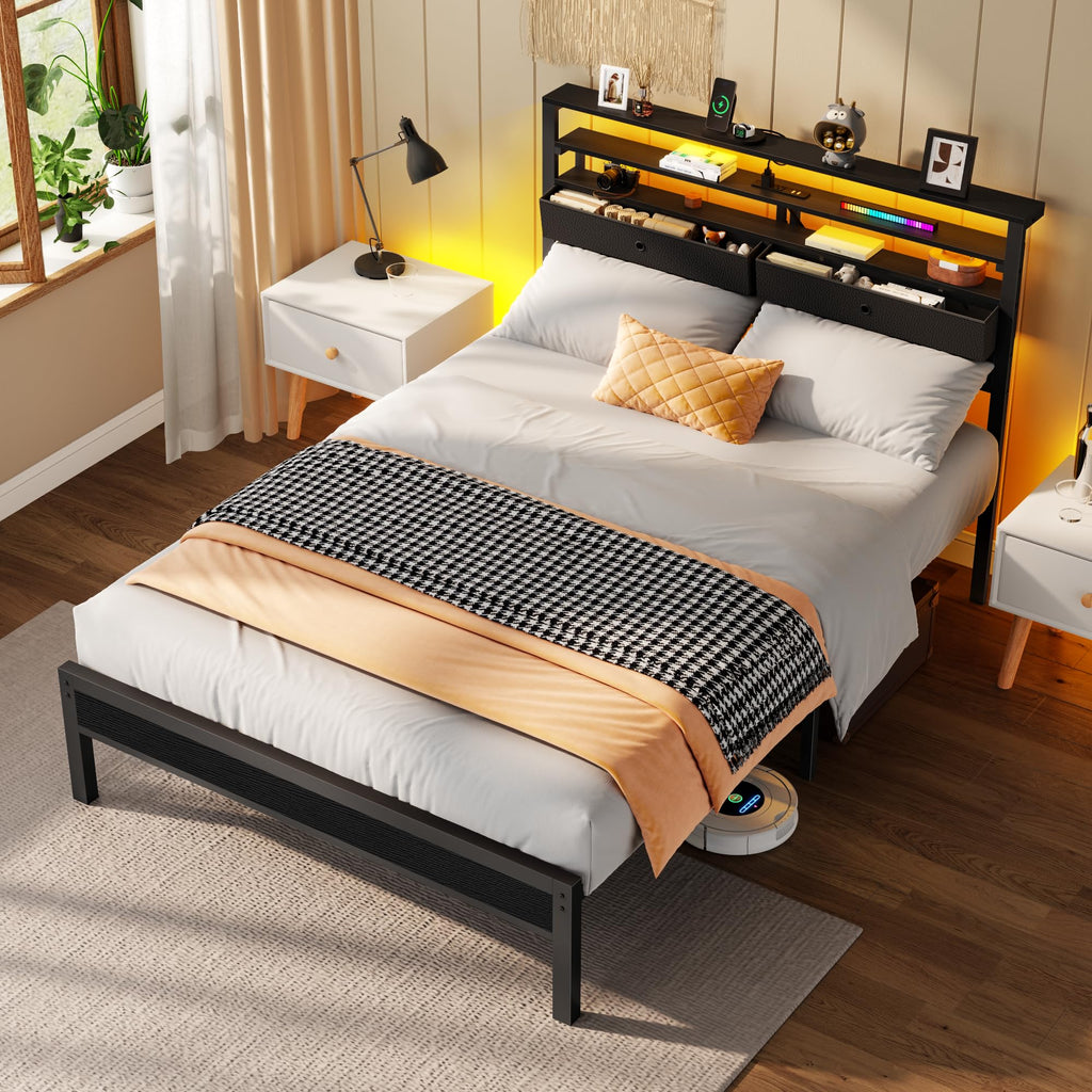 Full Size Bed Frame with Headboard & 2 Fabric Drawers B968