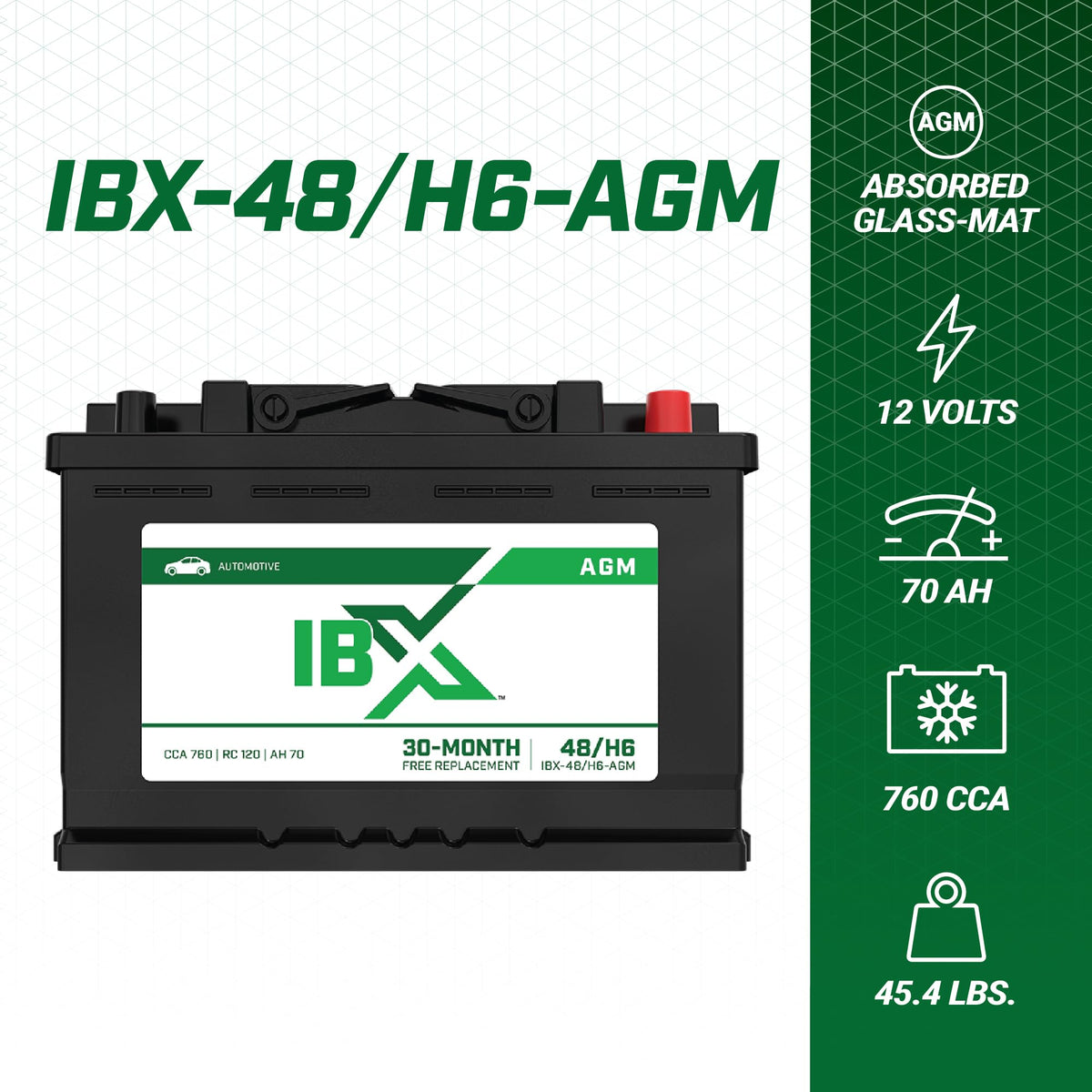 12V 70Ah Group H6 AGM Car Battery C195107