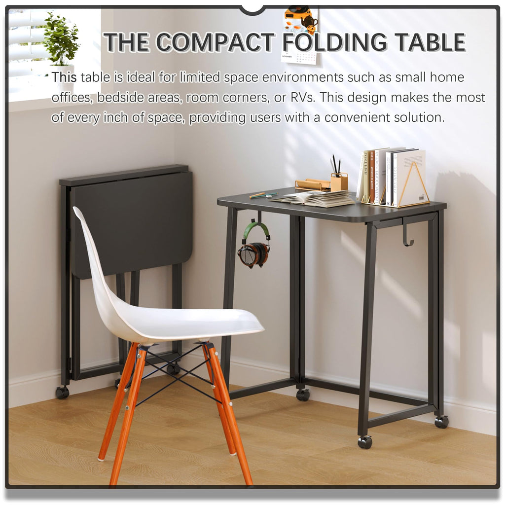 23.6" Folding Mobile Desk with Wheels, All Black M735678