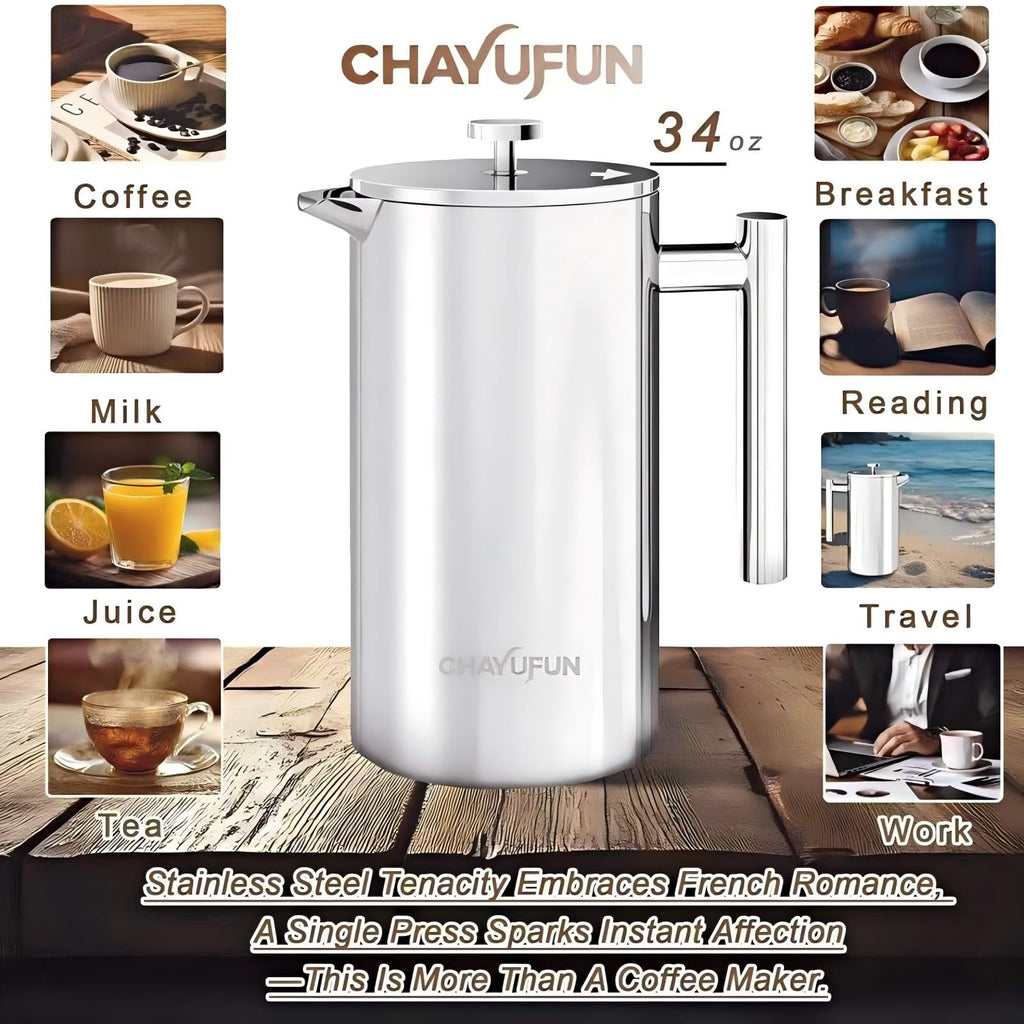 Stainless Steel French Press Coffee Maker 34oz I762420