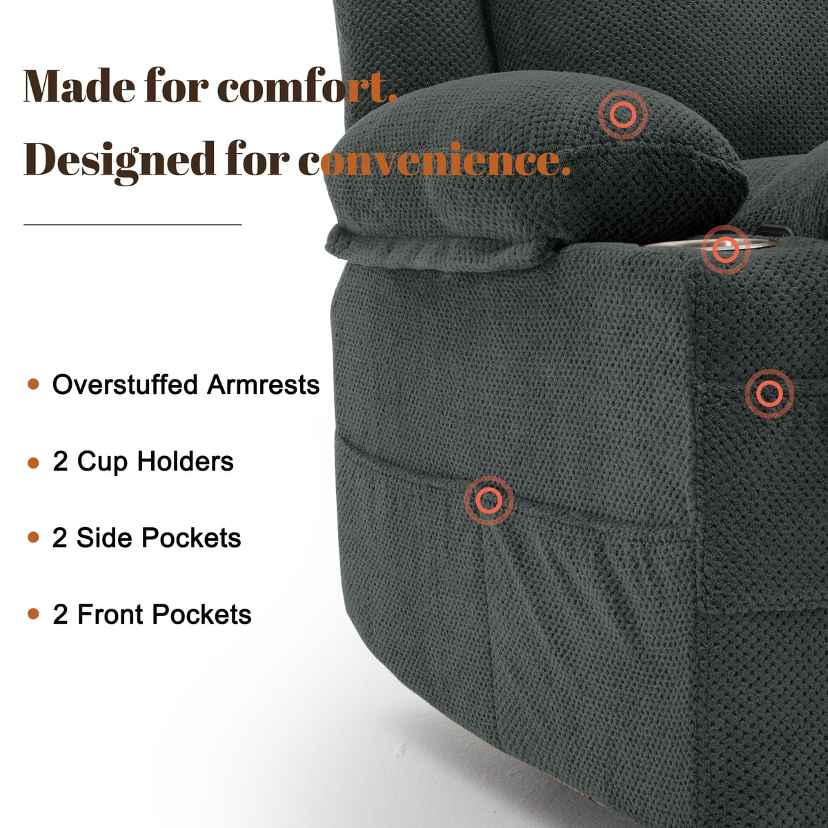 Gray Swivel Rocker Recliner with Massage & Heat B2995