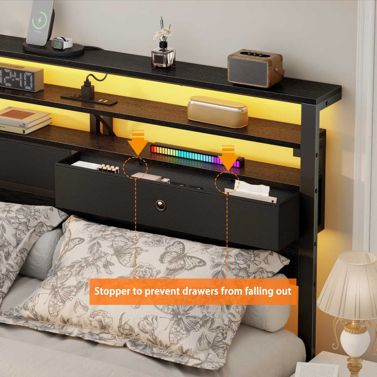 Full Size Bed Frame with Headboard & 2 Fabric Drawers B968