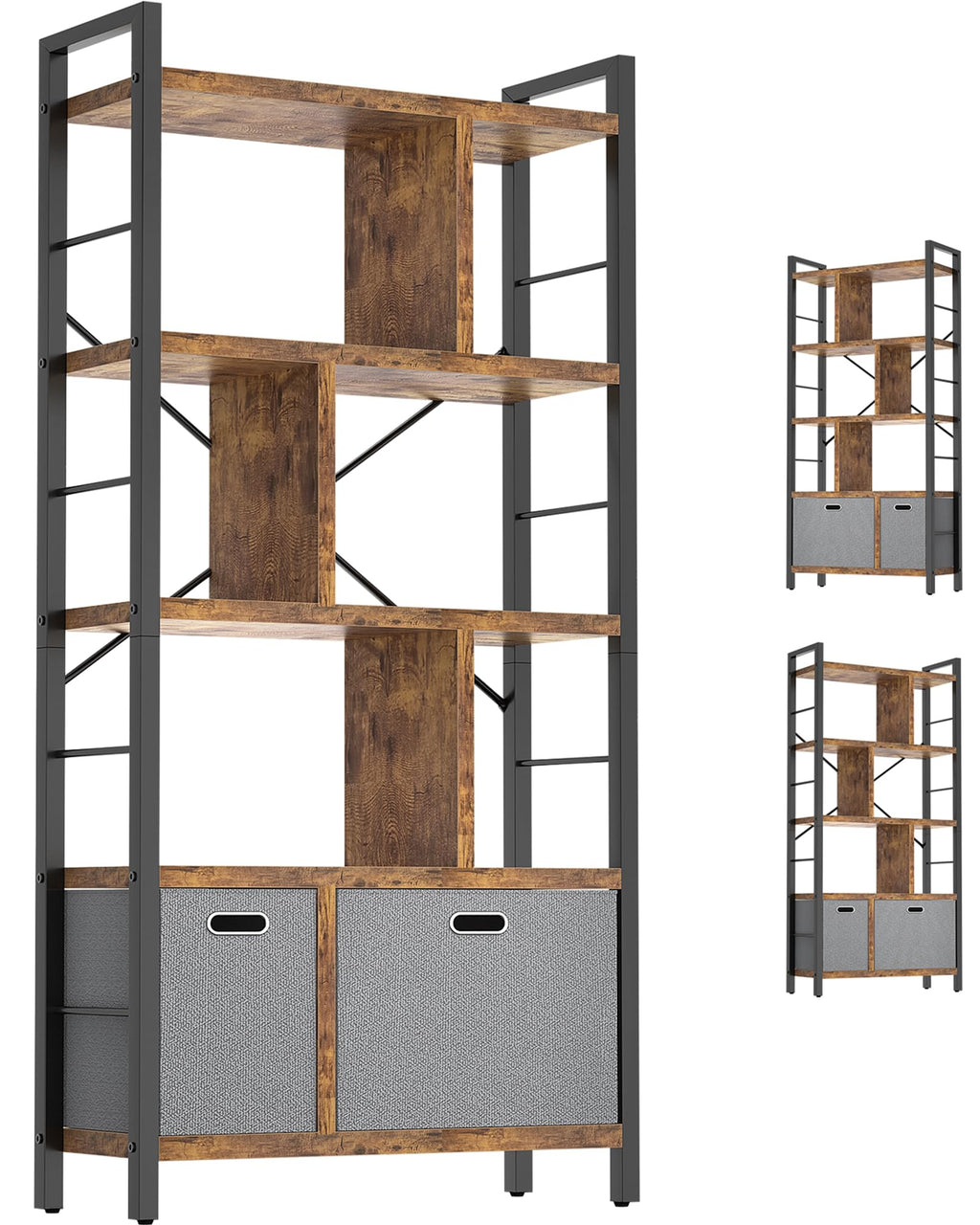 5 Tier Rustic Brown Bookshelf with Drawers Z90611