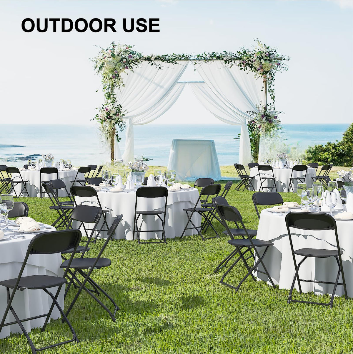 Black Plastic Folding Chairs, 10 Pack E471