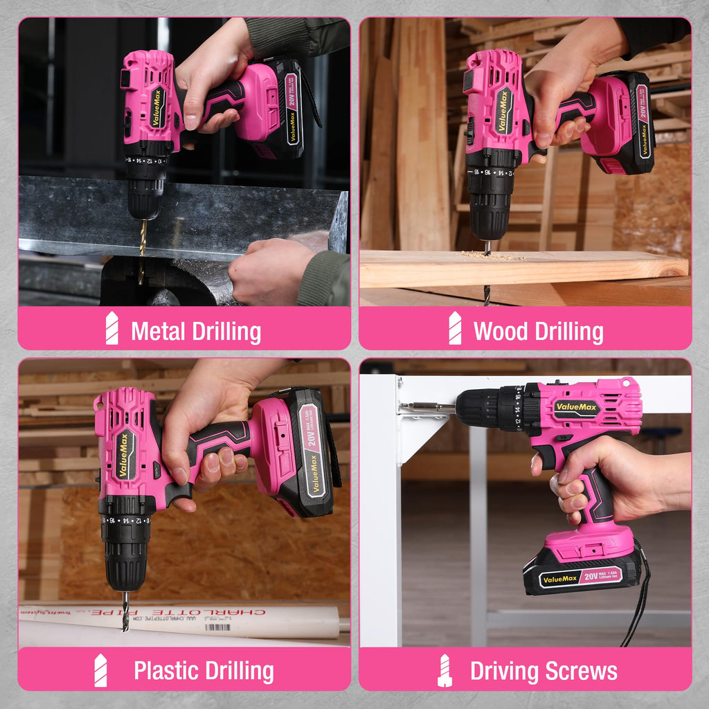 Pink 20V Cordless Drill Set with Battery and Charger J19669