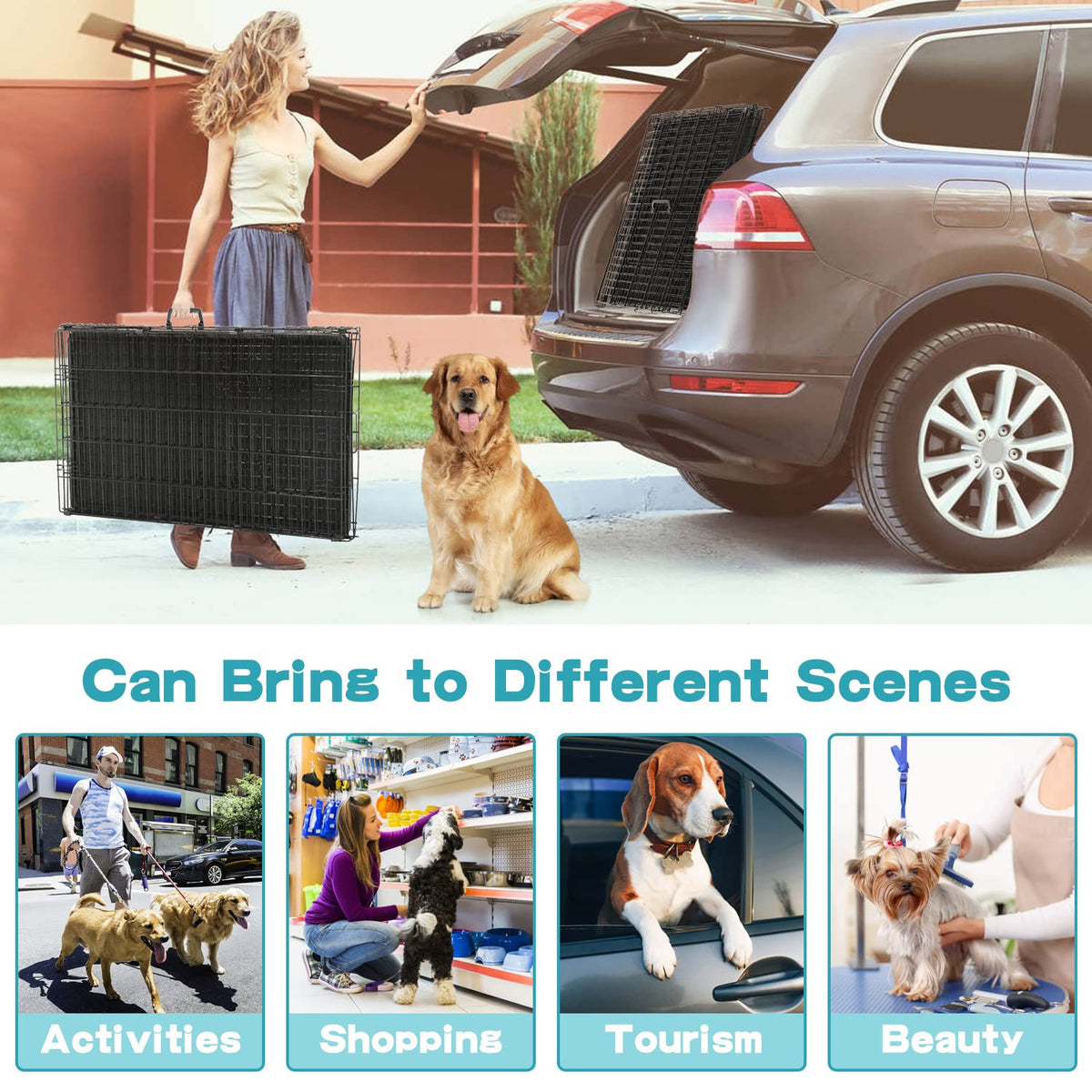36 Inch Double-Door Metal Dog Crate with Tray and Divider L3477