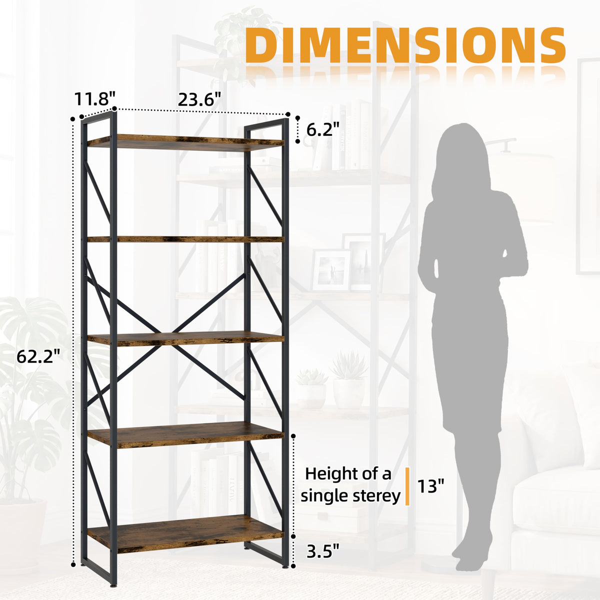 5 Tier Metal Bookshelf N4375