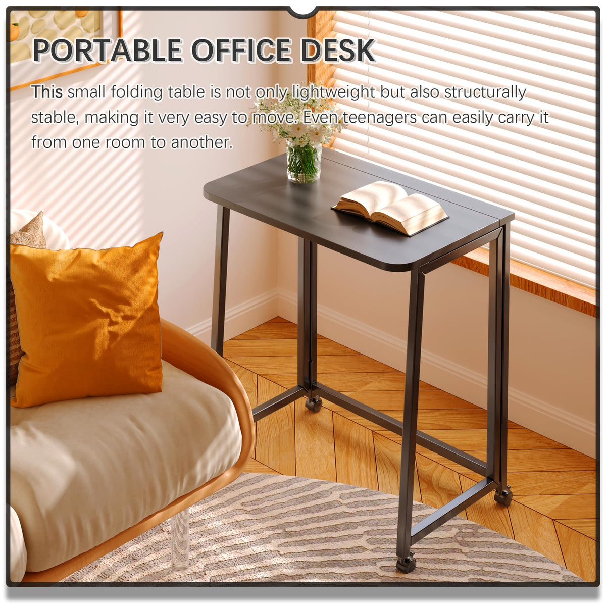 23.6" Folding Mobile Desk with Wheels, All Black M735678