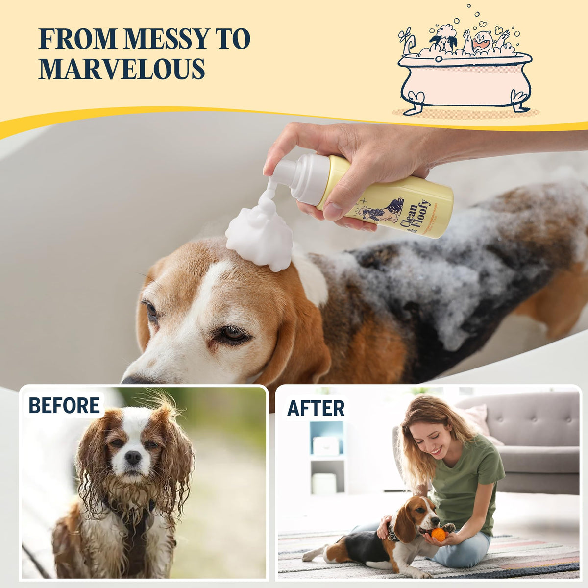 Dry Dog Shampoo with Glove No Rinse Spray Foam Z79895