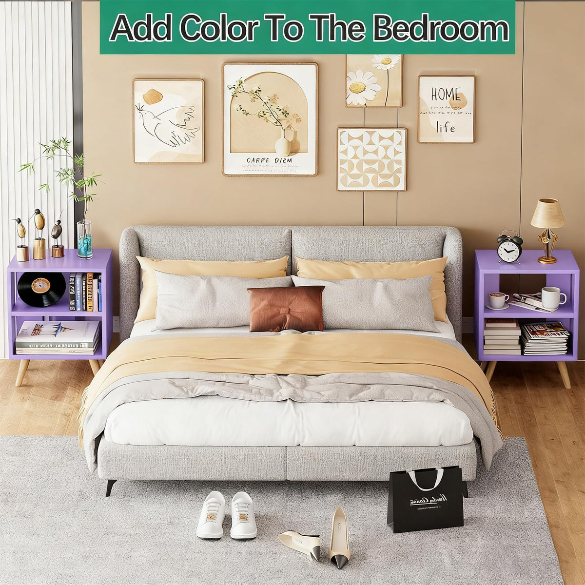 Purple 2-Tier Wooden Nightstand S4182