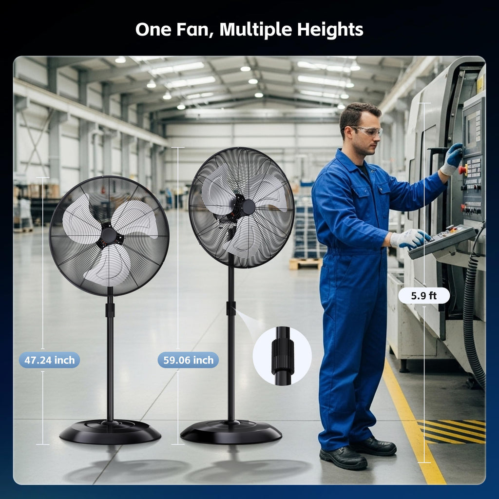 24" High Velocity Oscillating Pedestal Fan, 8000 CFM 3-Speed Standing Fan F4370