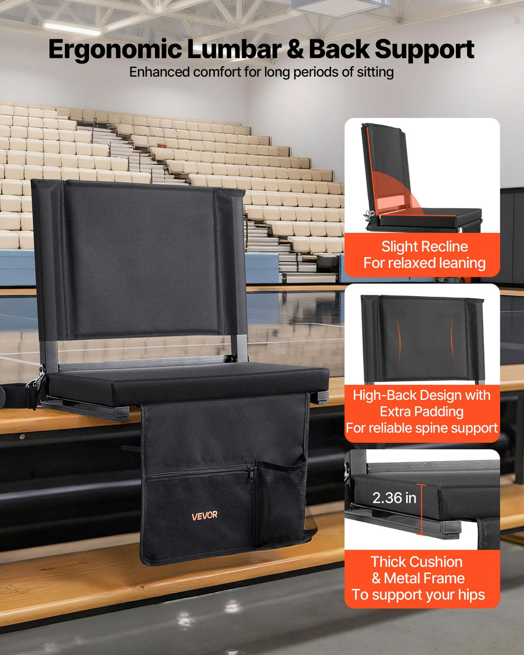 Folding Bleacher Seat with Back Support and Cushion K1580