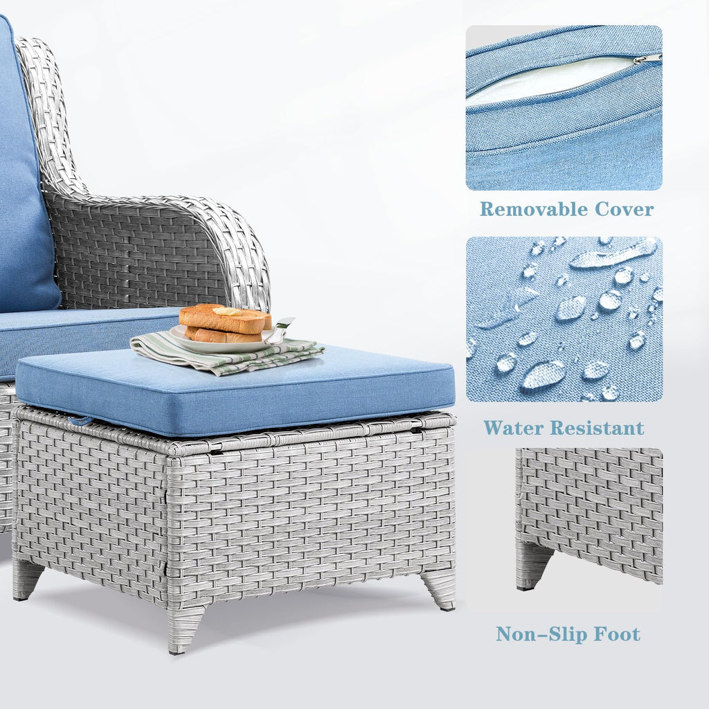 Wicker Outdoor Ottomans Set of 2 Handwoven Rattan Footstools with Removable Cushions C414963