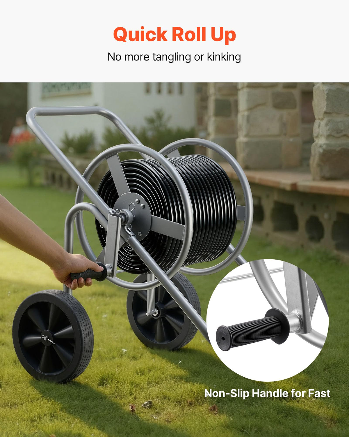 200/300 ft Garden Hose Reel Cart with Two Wheels Y354275