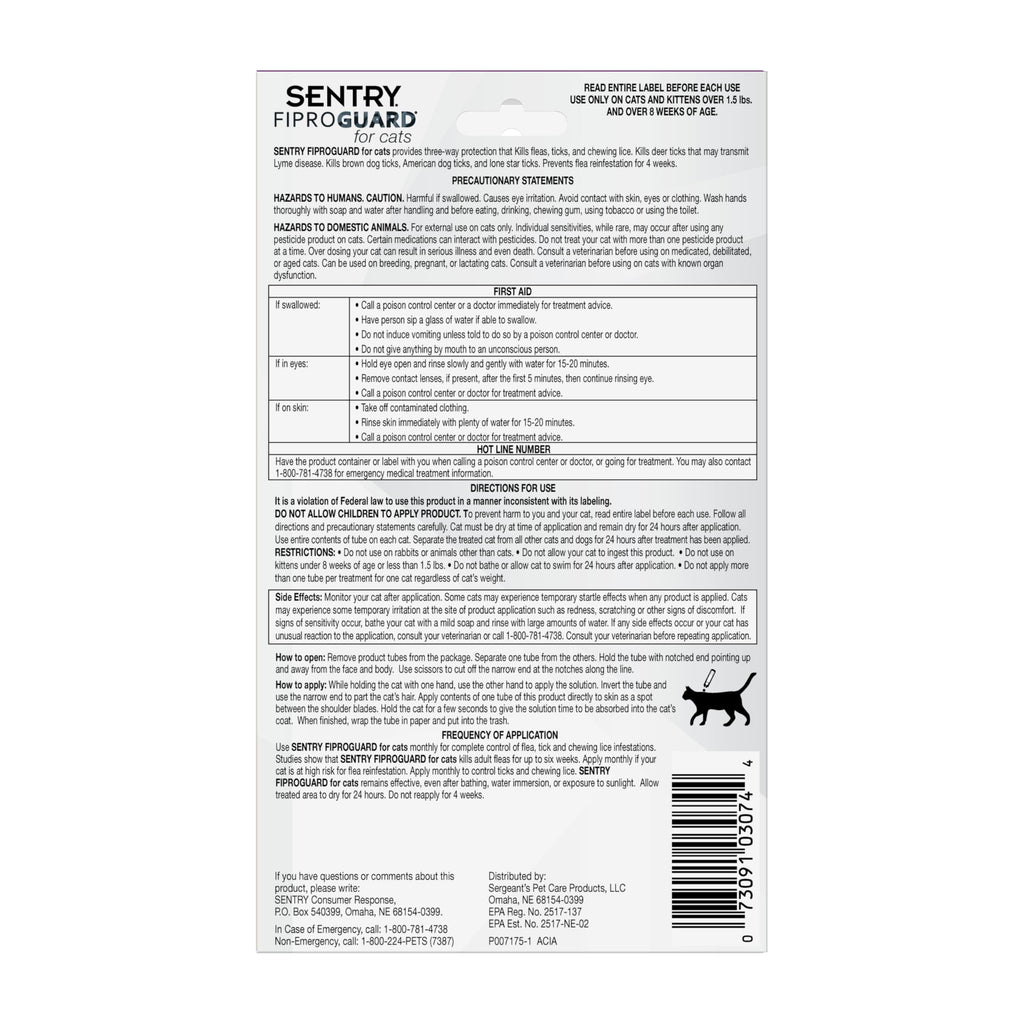 Flea & Tick Cats 1.5 lbs+ Fipronil 6-Month X835507
