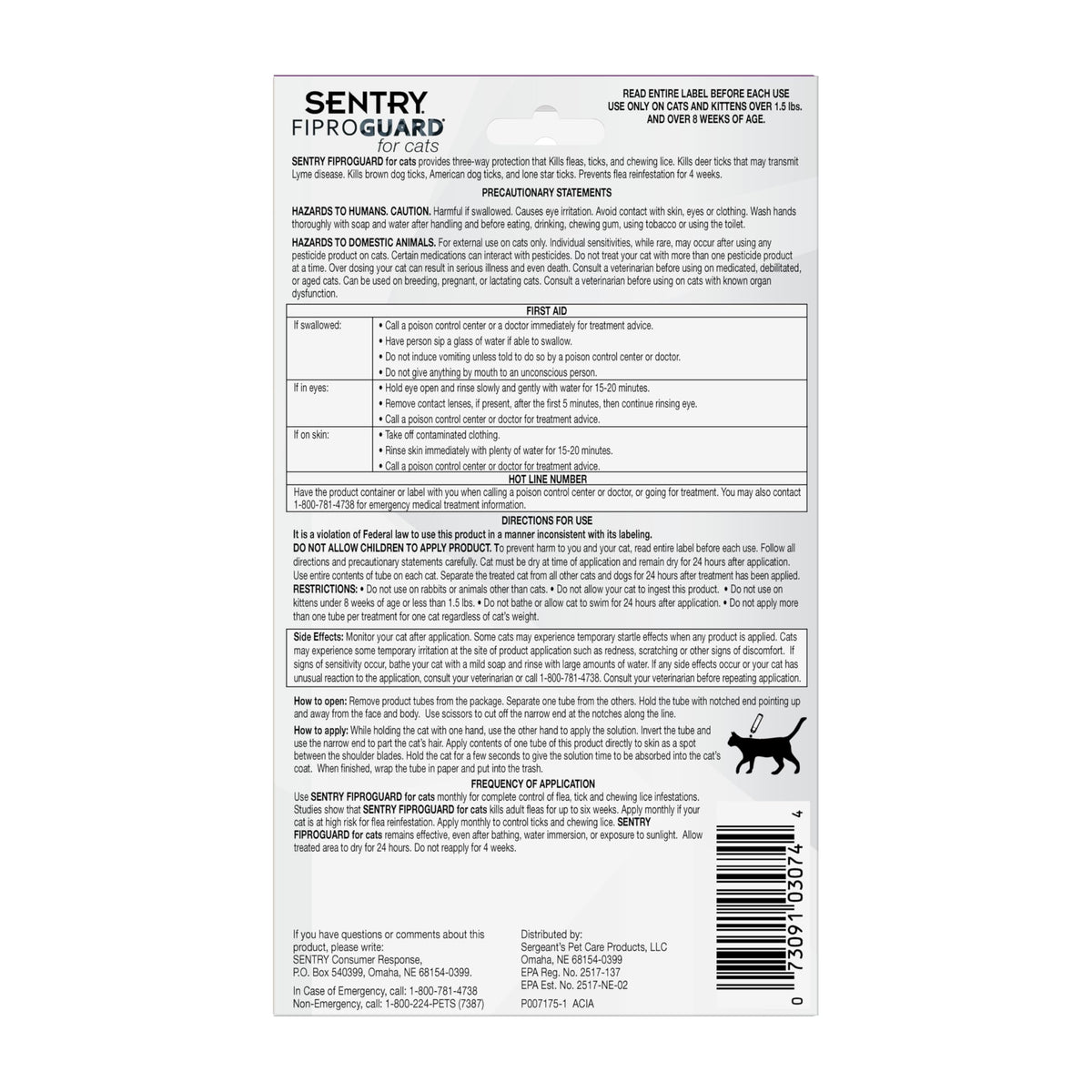 Flea & Tick Cats 1.5 lbs+ Fipronil 6-Month X835507