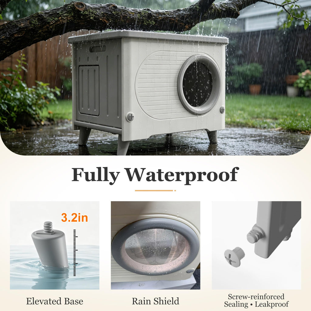 Weatherproof Elevated Outdoor Cat House with Cushion P540467