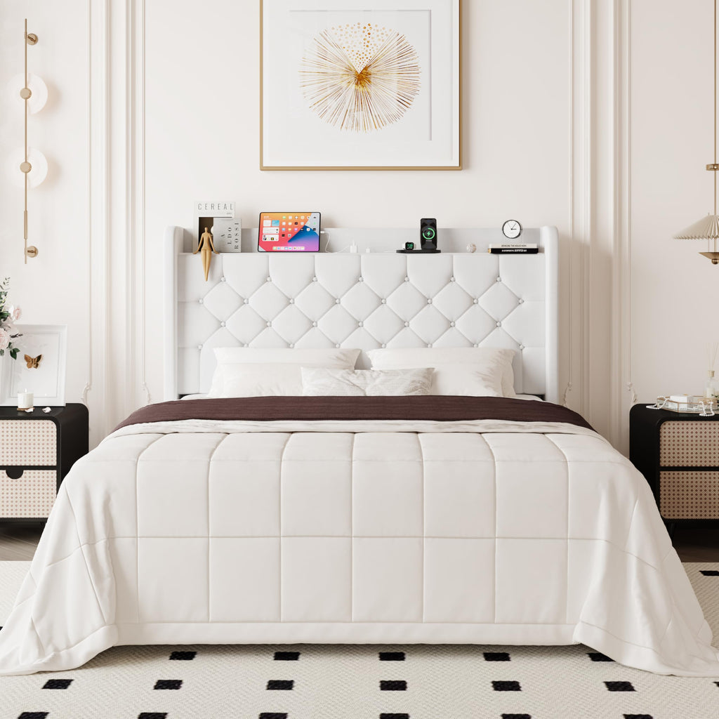 Queen Bed Frame with Storage Headboard and Charging Station A97701