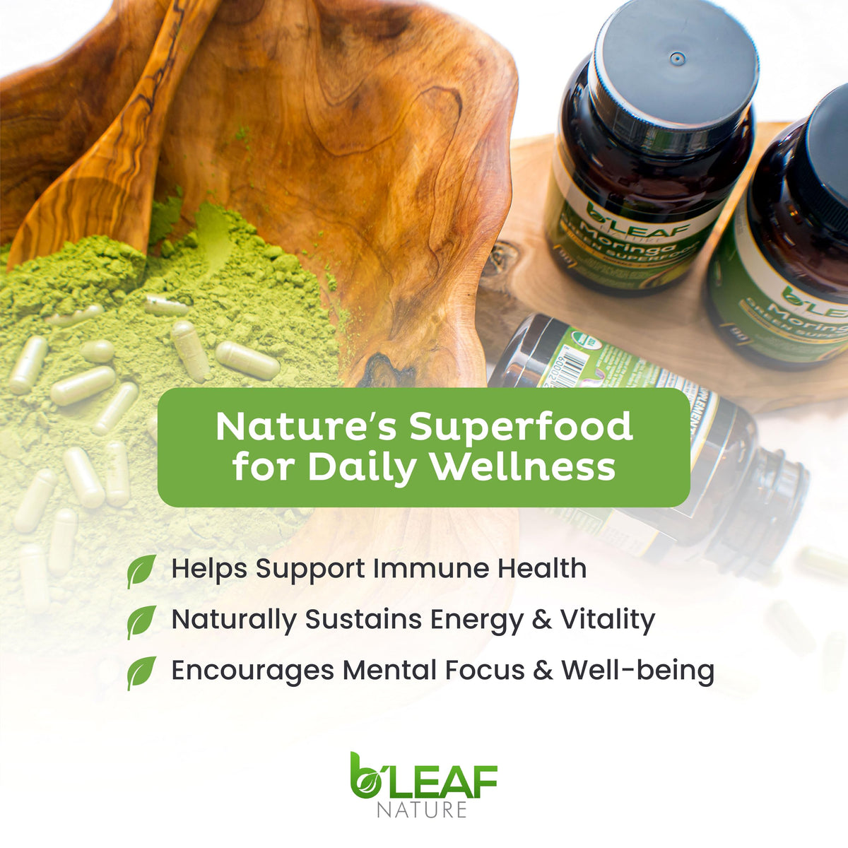 Moringa Leaf Vegan Capsules 1000mg 180 Count E961