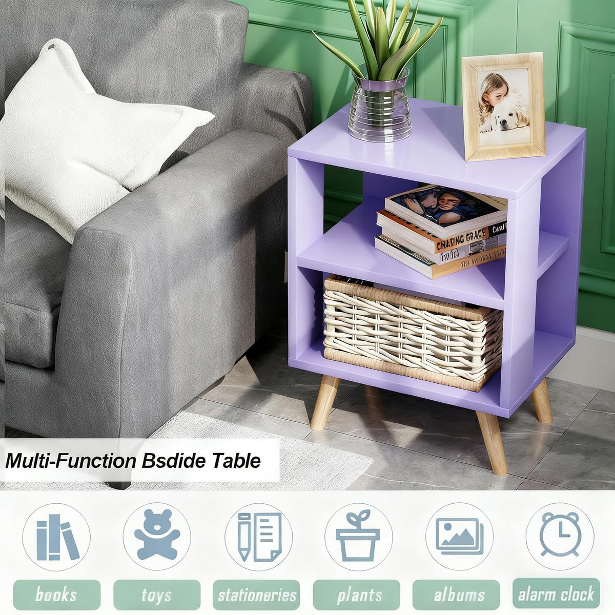 Purple 2-Tier Wooden Nightstand S4182