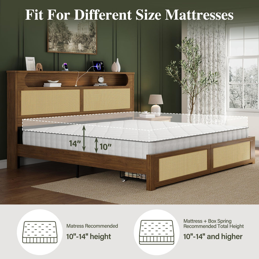 Queen Size Rattan Bed Frame with 2 Storage Drawers I7152