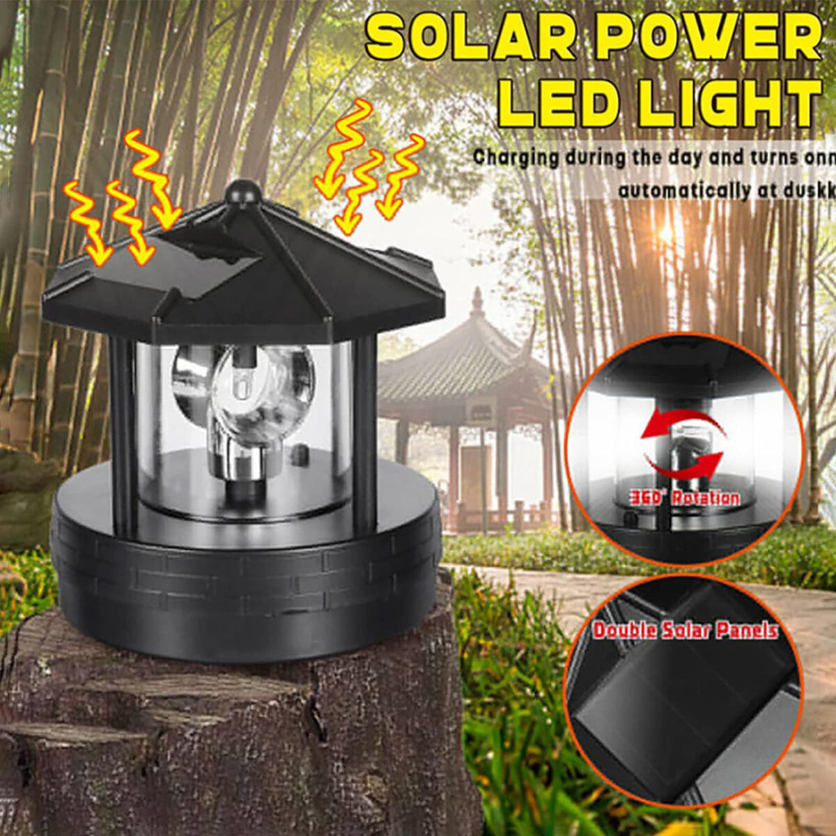 Solar Lights Outdoor LED Rotating Lighthouse Lamp O743