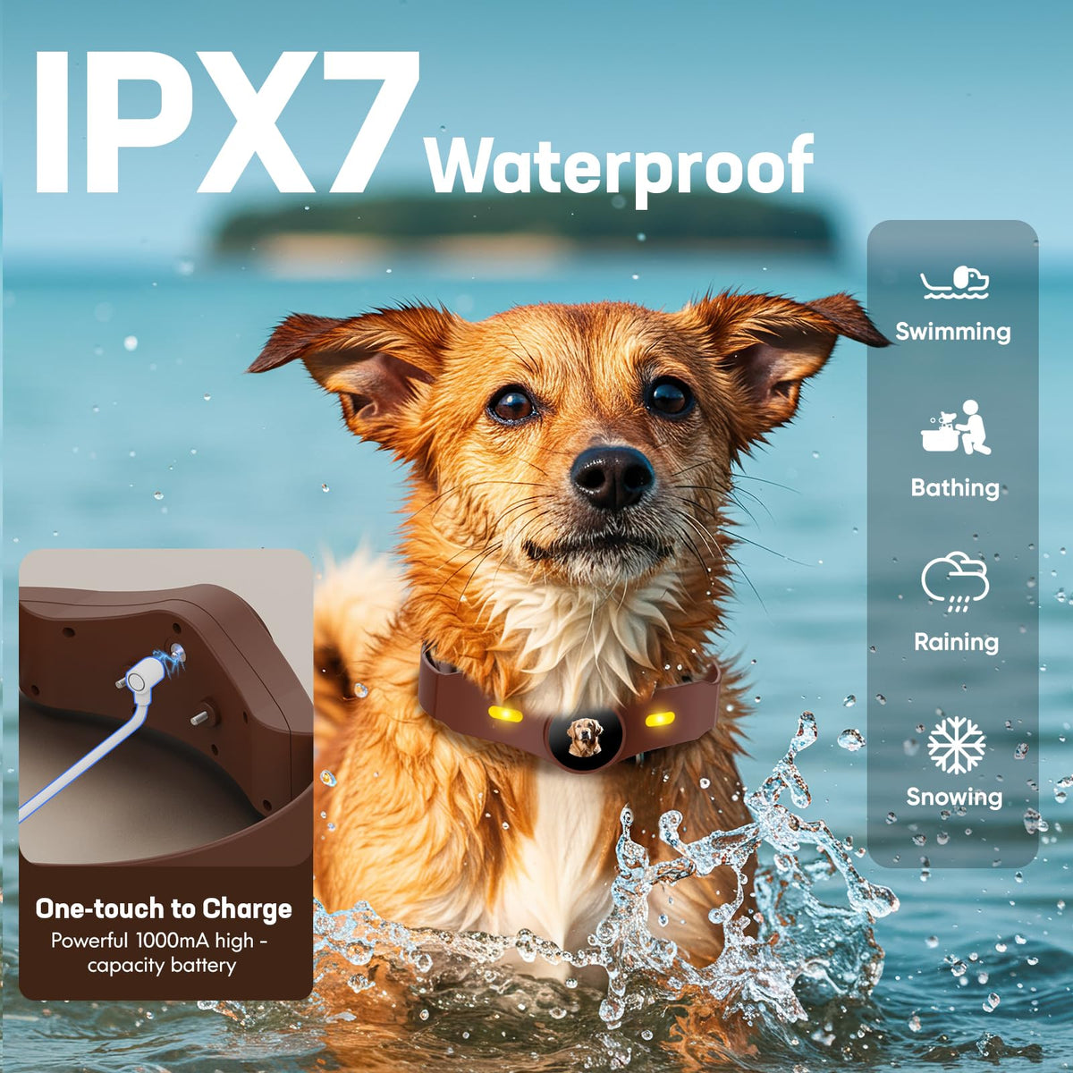 Wireless Dog Fence Collar, 64-3280ft Adjustable, Rechargeable IP7 Waterproof, Brown F5723