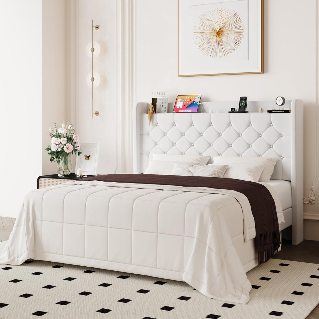 Queen Bed Frame with Storage Headboard and Charging Station A97701