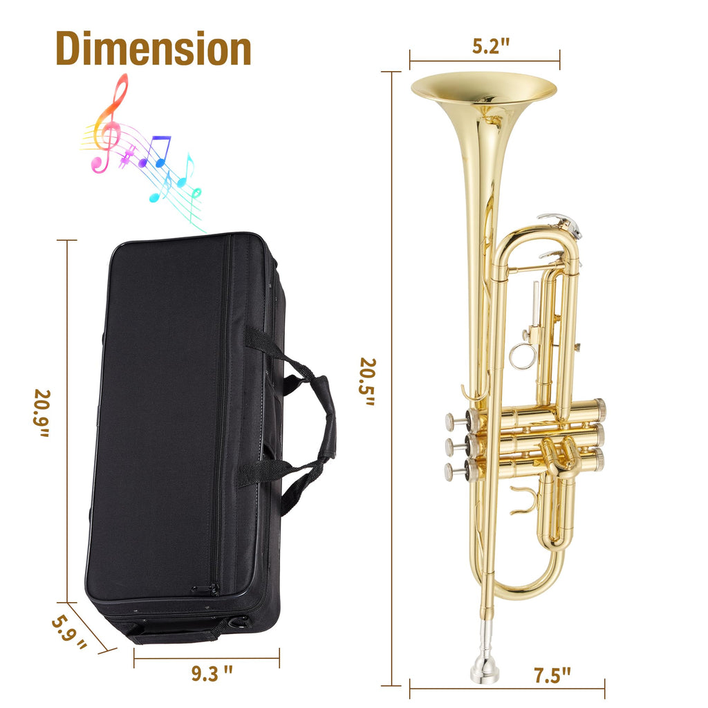Gold Lacquer Brass Trumpet with Case and Mouthpiece V9367