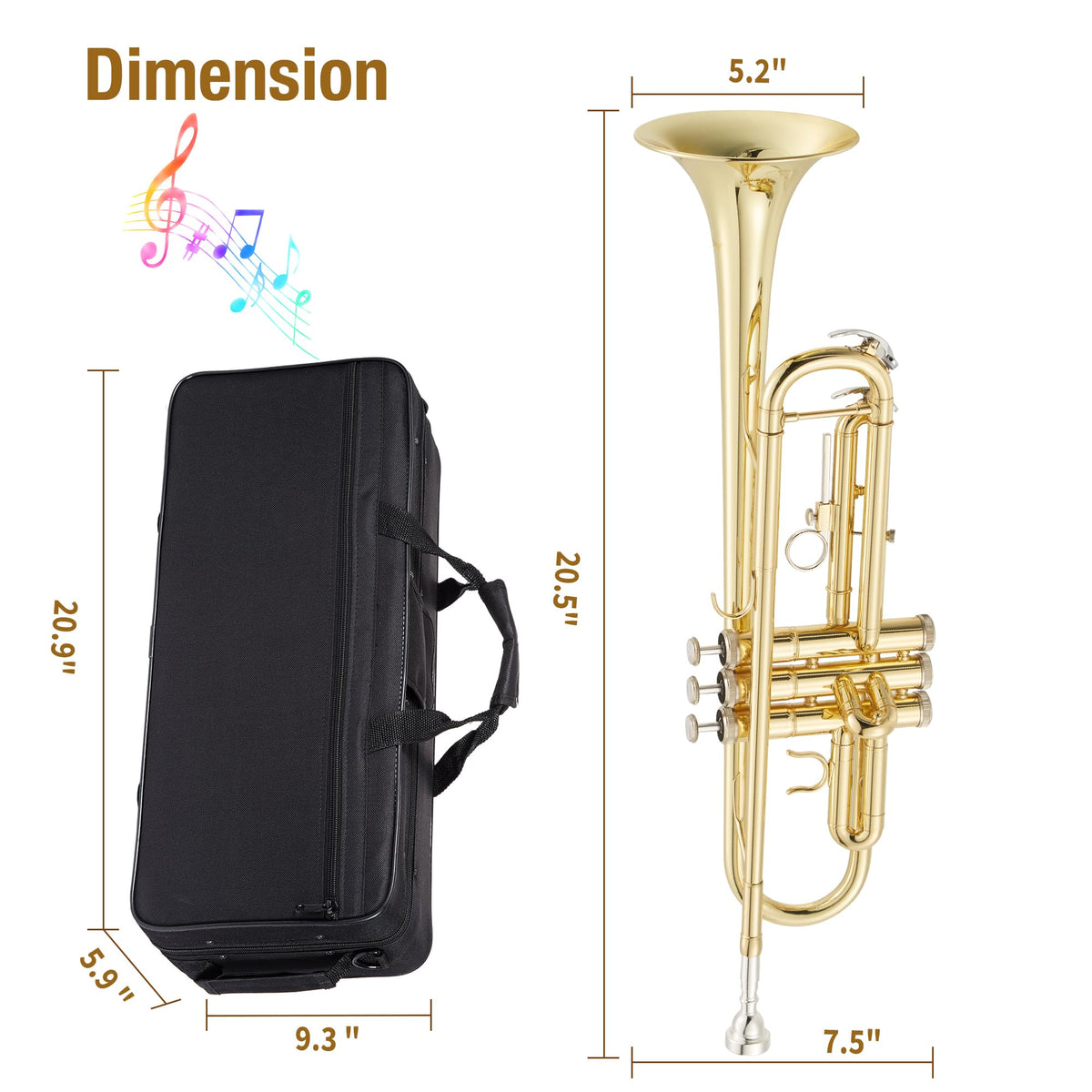 Gold Lacquer Brass Trumpet with Case and Mouthpiece V9367