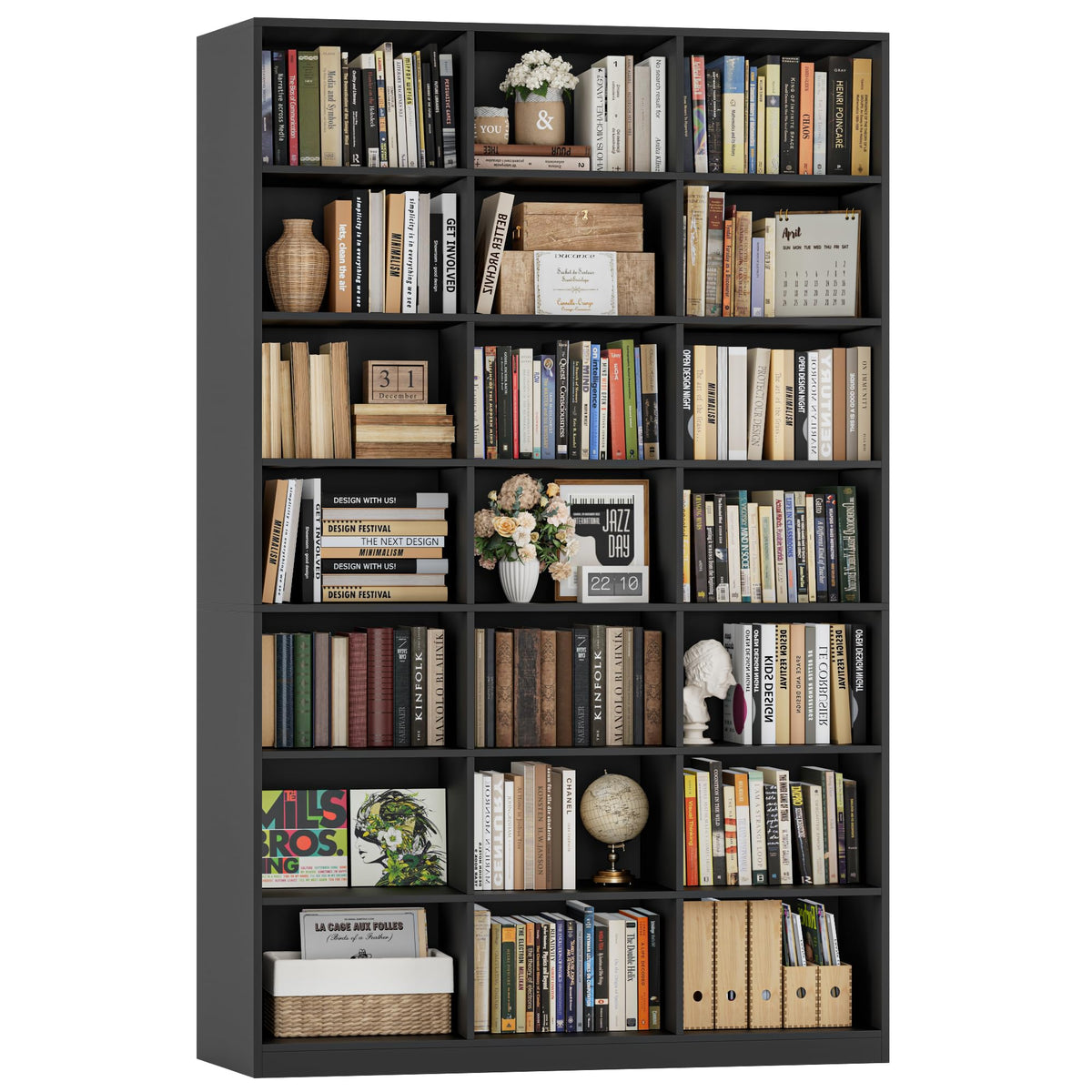 86" Triple Wide Black Bookshelf and Bookcase R925034