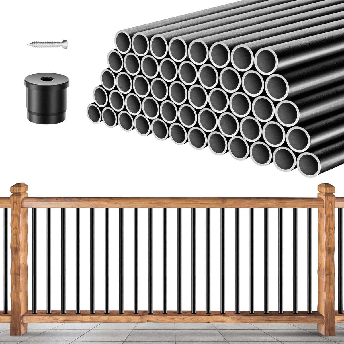 101 Pack 26" x 3/4" Black Round Aluminum Balusters A705555