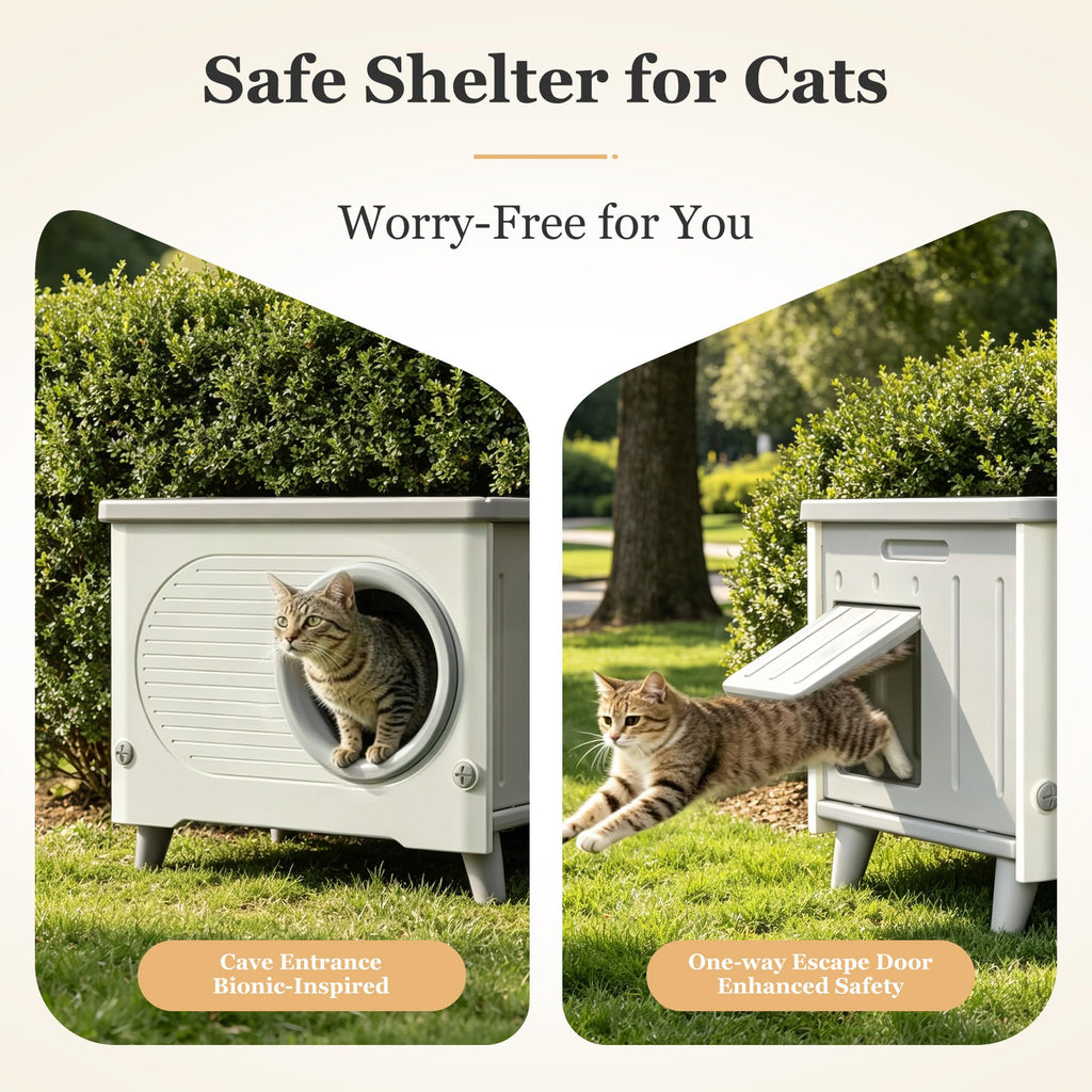 Weatherproof Elevated Outdoor Cat House with Cushion P540467