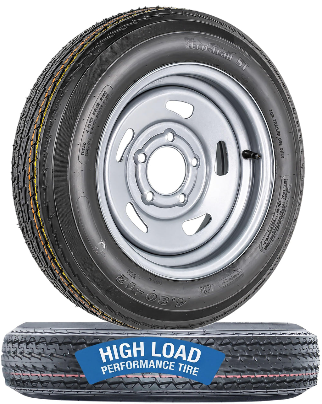 2-Pack Trailer Tire Rim Assembly 4.80-12 12 5 Lug Silver B20094