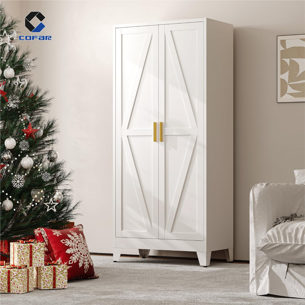 Metal Wardrobe Closet with Doors, 71'' Tall Steel Armoire with Shelves N69625