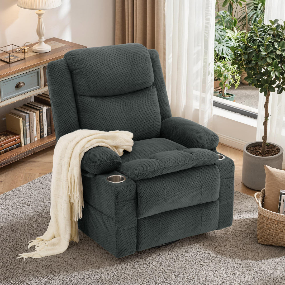 Gray Swivel Rocker Recliner with Massage & Heat B2995