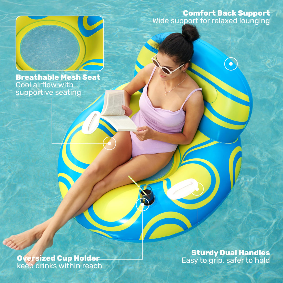 Blue Yellow Inflatable Pool Float Lounger G949